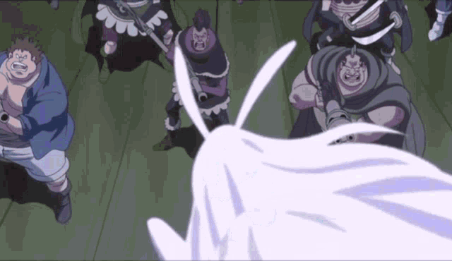 a group of cartoon characters are standing around a rabbit