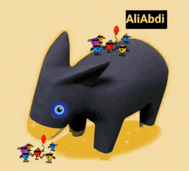 a cartoon drawing of a wombat with balloons and the name aliabdi