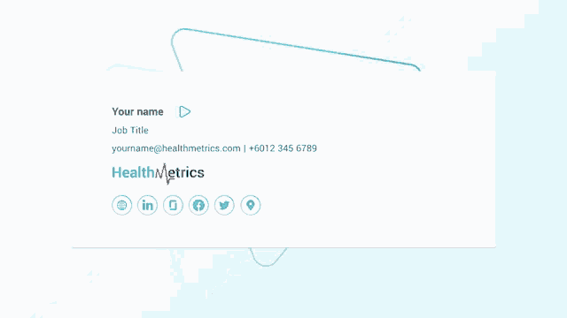 a screenshot of a website for healthmetrics with social media icons on it