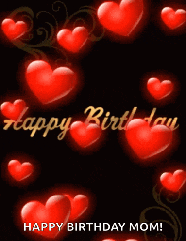 a birthday card for a mother with red hearts and the words happy birthday mom