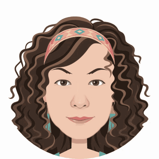 a woman with curly hair wearing a headband and earrings