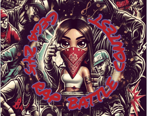 a cartoon of a girl wearing a bandana with the words rap battle surrounding her