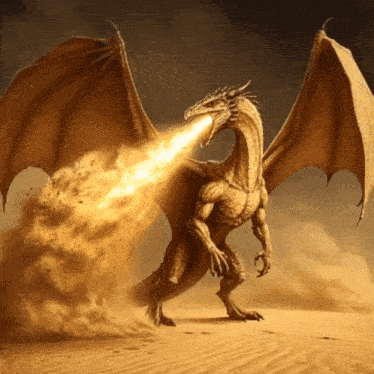 a dragon is breathing fire from its mouth