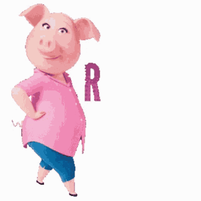 a pink pig is standing in front of the word " really "