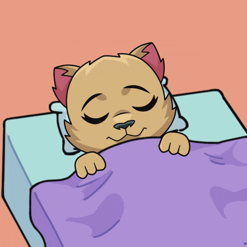 a cartoon cat with green eyes is laying in bed