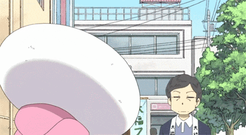 a cartoon drawing of a man standing in front of a building with chinese writing on it