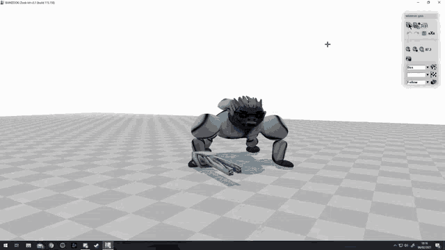 a computer screen shows a 3d model of a robot