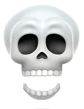 a cartoon skull with a smile on it 's face .