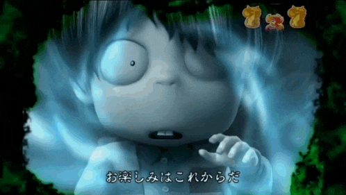 a cartoon character with chinese writing on the bottom of the screen