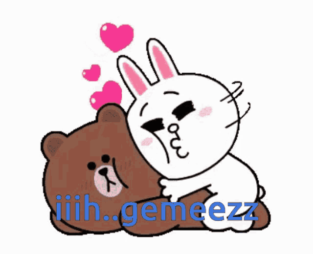 a cartoon of a brown bear and a white rabbit with the words iiih.gemeezz written on the bottom