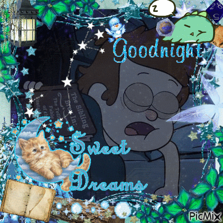 a picture of a boy and a cat with the words goodnight sweet dreams