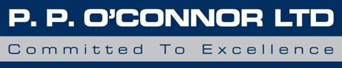 p.p. o'connor ltd committed to excellence is written in white on a blue background