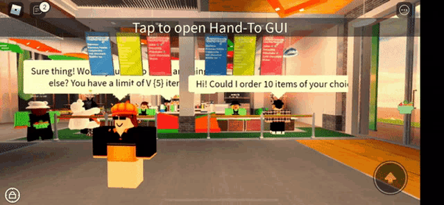 a screenshot of a video game that says tap to open hand to gui on the bottom