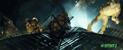 a scene from the movie teenage mutant ninja turtles with the hashtag #tmnt2