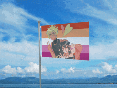 a lesbian flag with a picture of a man and a woman on it
