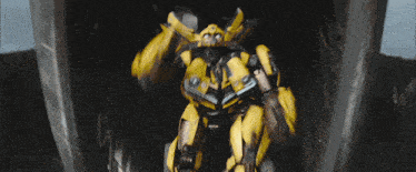 a yellow robot is flying through a black hole