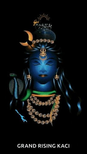 a drawing of a blue shiva with the words grand rising kaci below it