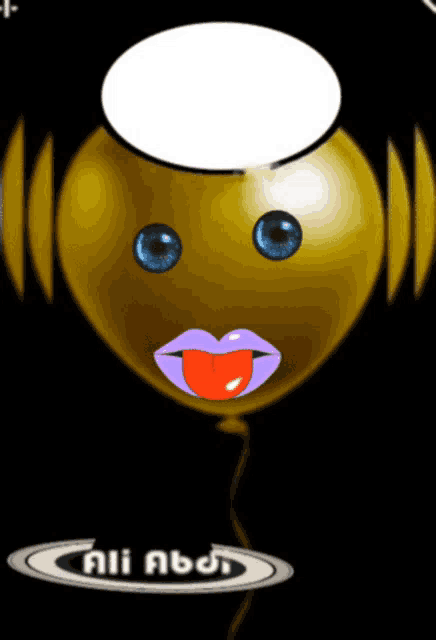 a yellow balloon with a face and the name ali abd