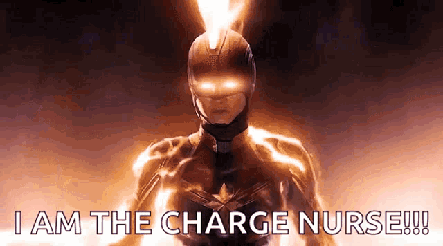 captain marvel is glowing in the dark and says `` i am the charge nurse !!! ''