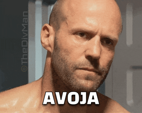 a shirtless man with a beard has the word avoja above his face
