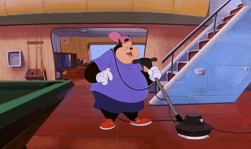 a cartoon character is using a vacuum cleaner on the floor