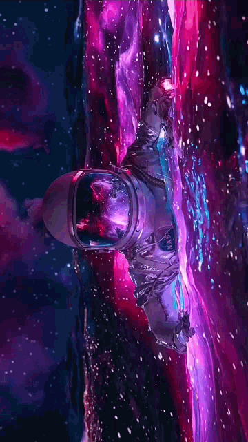 an astronaut is flying through a galaxy in a space suit
