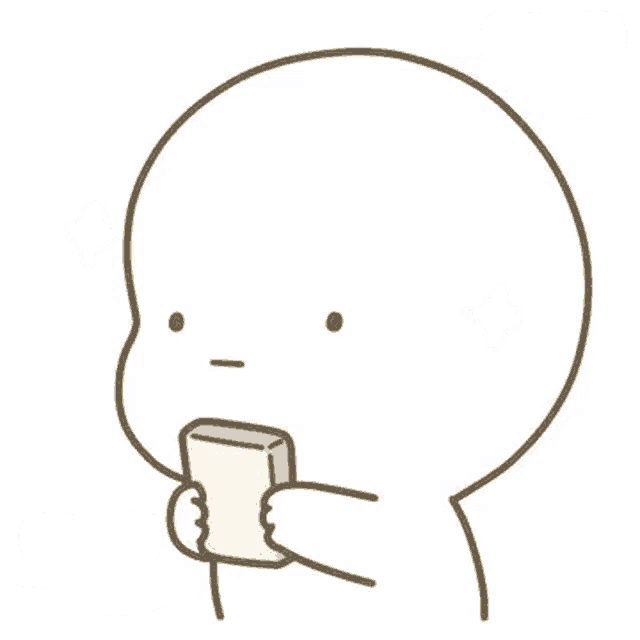 a cartoon of a person holding a cell phone in their hands .