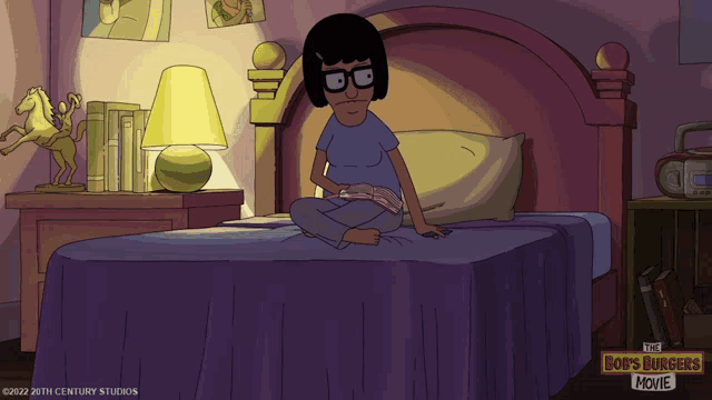 a bob 's burgers movie poster shows a woman sitting on a bed