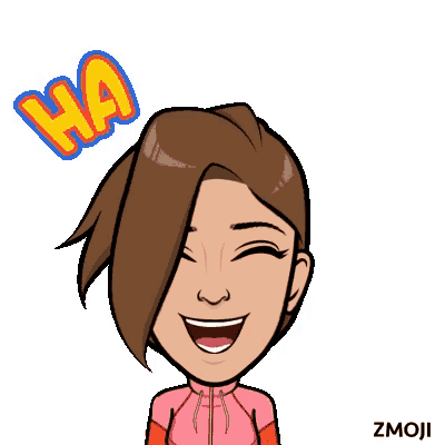 a cartoon of a woman laughing with ha ha ha written above her
