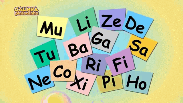 a bunch of colorful cards with the words galinha pintadinha written on the top