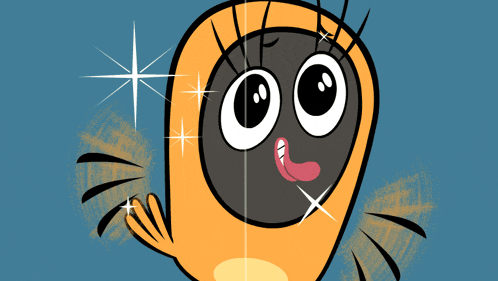 a cartoon character with a black face and big eyes