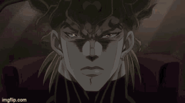 dio from jojo 's bizarre adventure is making a funny face while sitting in a chair .