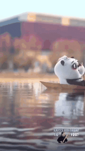 a panda bear in a boat with the words happy birthday to you written on the bottom