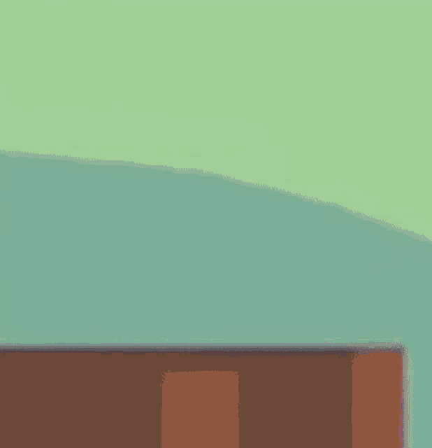 a red ball with a sword sticking out of it 's mouth is standing on top of a wooden fence .