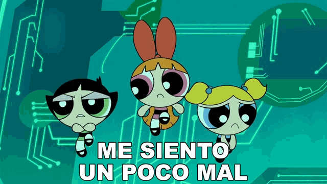 three cartoon characters are standing next to each other with the words me siento un poco mal below them