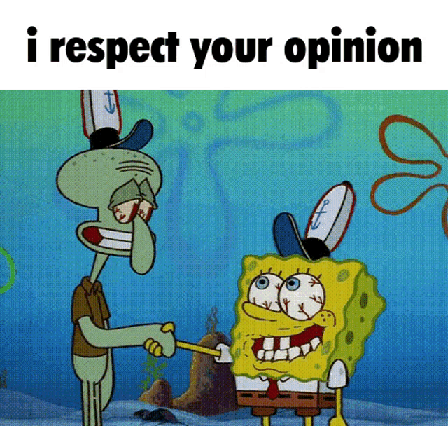 spongebob and squidward from spongebob squarepants are standing next to each other in the ocean .