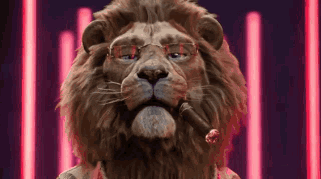 a lion with glasses and a cigar in his mouth