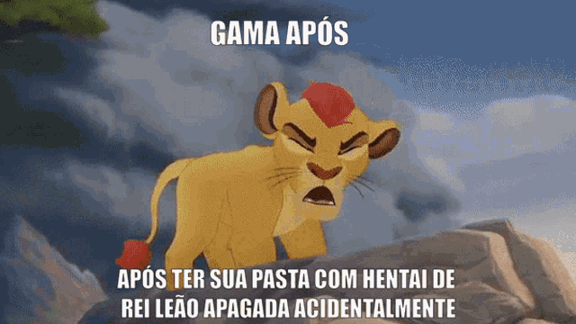 a cartoon of a lion with the words gama após above it