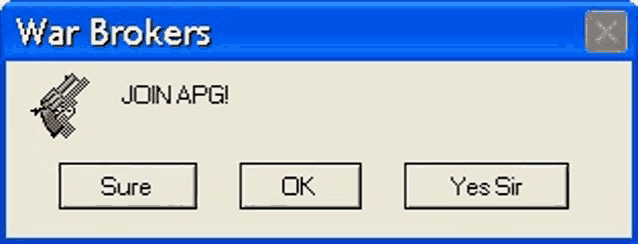 a computer screen that says war brokers and says join apg