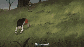 a cartoon character with sharp teeth is being held by a person