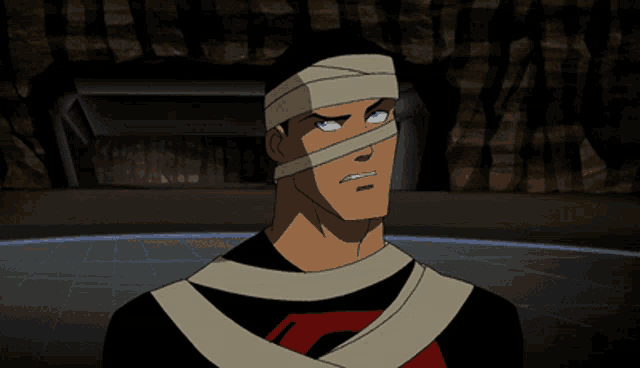 a cartoon character with a bandage around his face