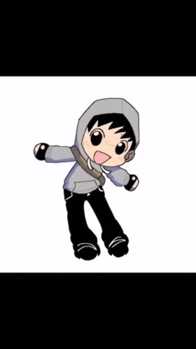 a cartoon of a boy wearing a grey hoodie