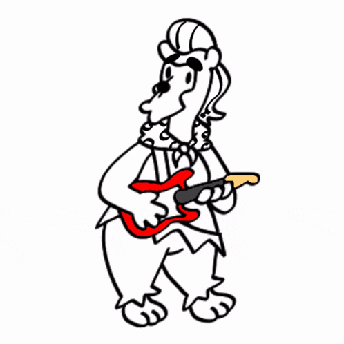 a cartoon drawing of a bear playing an electric guitar .