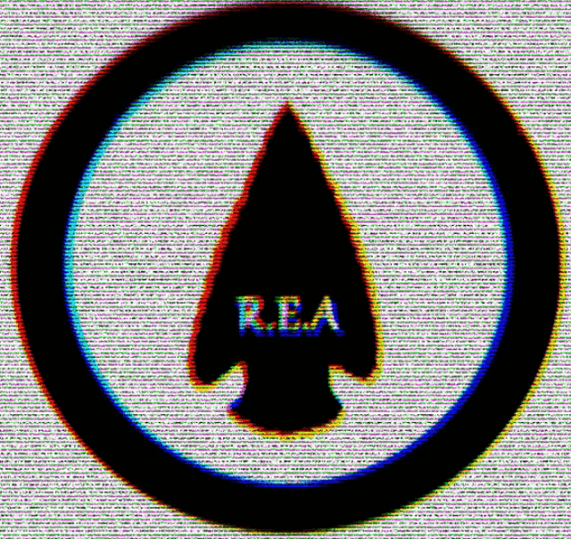 a logo for rea with a triangle in the middle of a circle