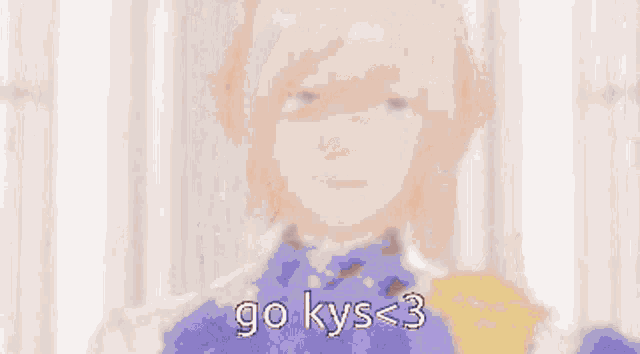 a close up of a person holding flowers with the words go kys < 3 on the bottom