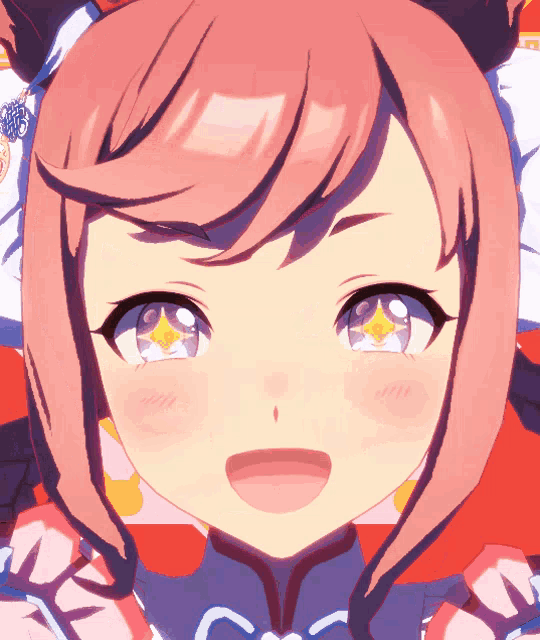 a close up of a girl 's face with the letters cc on her sleeve
