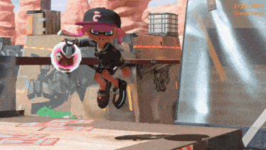 a cartoon character with the letter u on his hat is jumping in the air