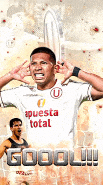 a soccer player wearing a white jersey that says apuesta total