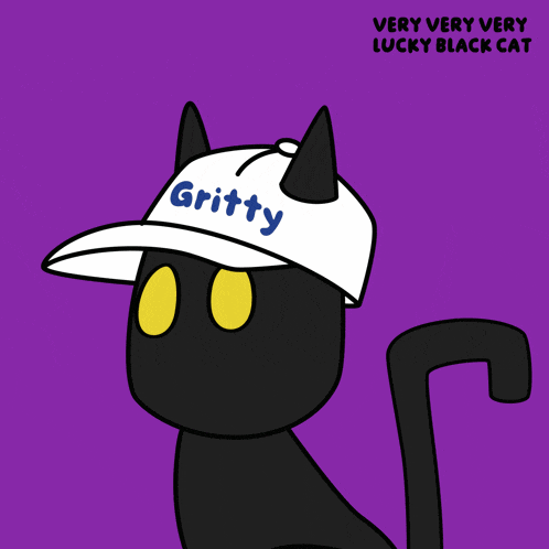 a very very very lucky black cat wearing a hat that says creative