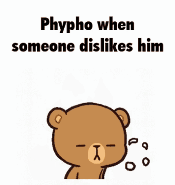 a cartoon of a teddy bear with flames coming out of his head and the words `` phypho when someone dislikes him ''